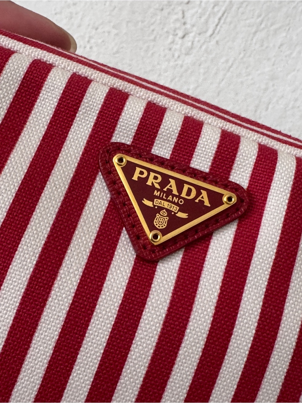Prada Red and White Striped Canvas Cosmetic Pouch - Picture 6 of 11